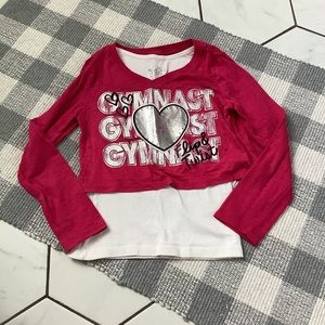 Justice Gymnast long sleeve crop top over tank top | girls 8 | pink white